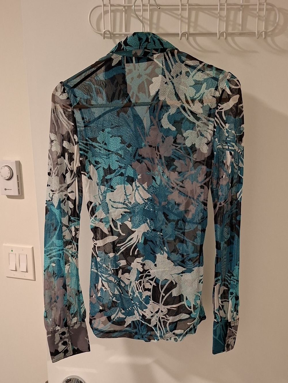 Mexx Y2K Sheer Teal, Black & White Floral Corset-style Button-up Shirt (Size S) - Picture 6 of 7